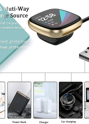 Wireless Charger For Fitbit Sense Versa 3 4 Watch USB Fast Charging Puce Gaia