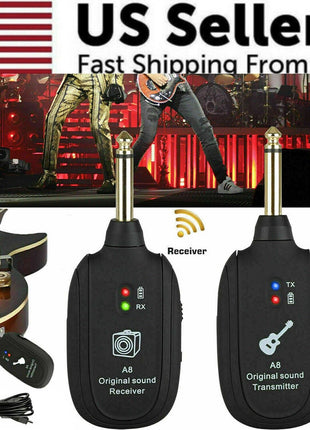 UHF Guitar Wireless System Transmitter+Receiver Built In Rechargeable Puce Gaia