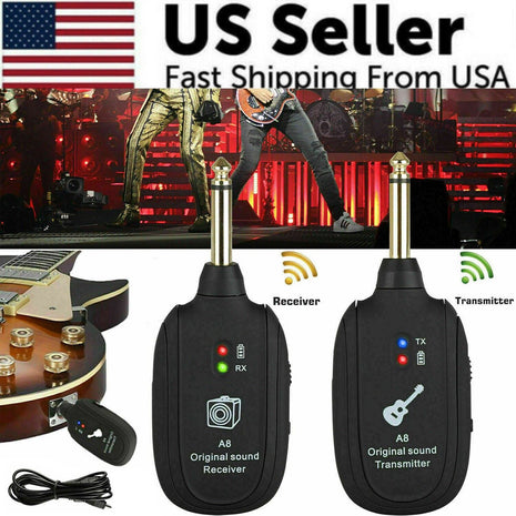 UHF Guitar Wireless System Transmitter+Receiver Built In Rechargeable Puce Gaia