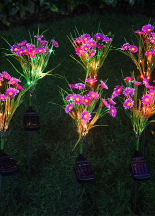 Solar Garden Lights LED Flower Stake Lamp Outdoor Yard Waterproof Puce Gaia