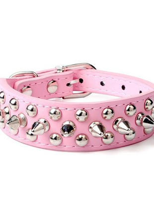 Spiked Studded Leather Dog Collar Rivets Pet Small Large Cat Pit Bull Puce Gaia