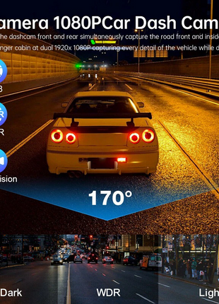 Car Dual Lens Dash Cam HD 1080P Front/Rear/Inside Video Recorder Puce Gaia