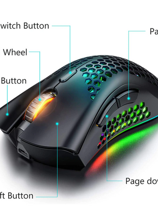Wireless Mouse Gaming Rechargeable Optical Mouse Cordless 7 Color LED Puce Gaia