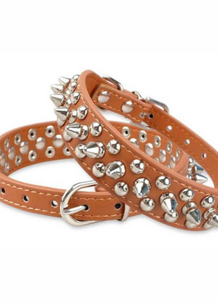 Spiked Studded Leather Dog Collar Rivets Pet Small Large Cat Pit Bull Puce Gaia