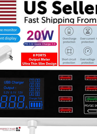 Multi USB 8-Port Fast Desktop Hub Wall Charger Charging Station Quick Puce Gaia