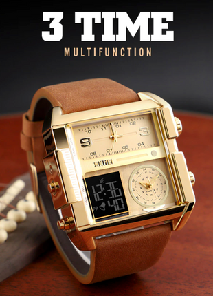 SKMEI Men Watch Large Dial Digital Quartz Sport Stopwatch Leather Puce Gaia