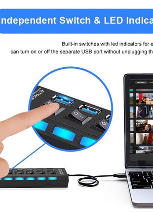 7 Port USB 2.0 / 3.0 Hub Splitter Adapter High Speed For PC Laptop Mac Puce Gaia