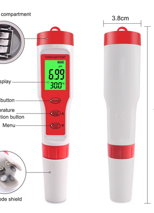 4 in 1 Digital PH EC Meter LCD Tester Pocket Hydroponics Aquarium Puce Gaia