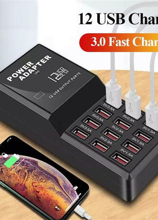 Multi 12 Port USB Charging Station Hub Desktop Wall Cell Phone Charger Puce Gaia