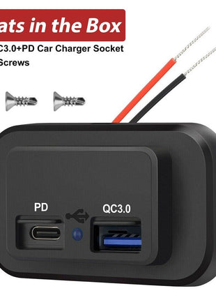 12-24V 4.8A Dual USB PD QC3.0 Car Boat RV Fast Charger Socket LED Puce Gaia