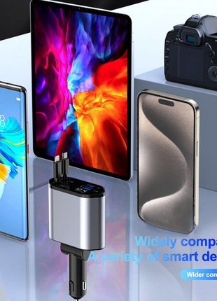 Retractable Car Charger 4 in 1 Fast Car Phone Charger 120W With USB Puce Gaia