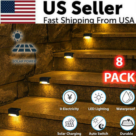 8 Pack New Solar Deck Lights Outdoor Waterproof LED Steps Lamps For Puce Gaia