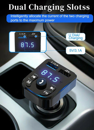 Wireless Car Bluetooth FM Transmitter MP3 Audio USB Charger Adapter Puce Gaia