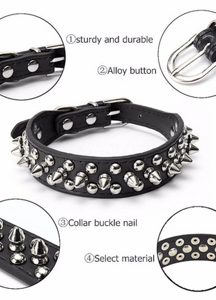 Spiked Studded Leather Dog Collar Rivets Pet Small Large Cat Pit Bull Puce Gaia