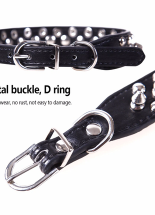 Spiked Studded Leather Dog Collar Rivets Pet Small Large Cat Pit Bull Puce Gaia