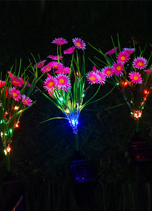 Solar Garden Lights LED Flower Stake Lamp Outdoor Yard Waterproof Puce Gaia