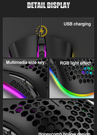 Wireless Mouse Gaming Rechargeable Optical Mouse Cordless 7 Color LED Puce Gaia