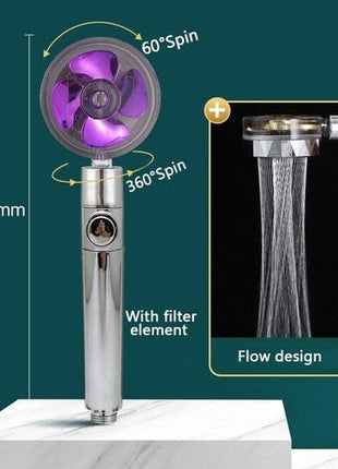 High Pressure Shower Head Adjustable 360° Rotation Turbine Water Puce Gaia