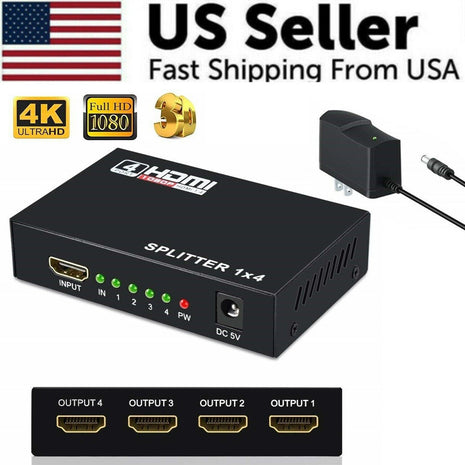 4 Port HDMI 4K Hub Multi Splitter & Amplifier For 3D HDTV 1080P 1X4 1 Puce Gaia