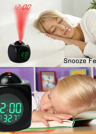 LED Projection Alarm Clock Digital LCD Display Voice Talking Weather Puce Gaia