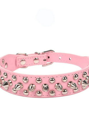 Spiked Studded Leather Dog Collar Rivets Pet Small Large Cat Pit Bull Puce Gaia