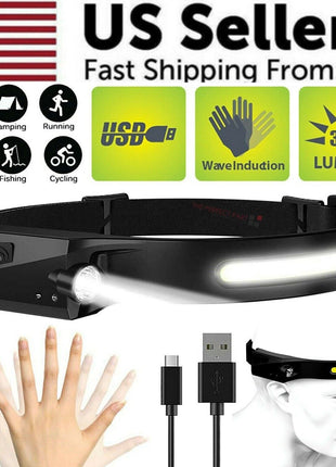 COB LED Headlamp USB Rechargeable Headlight Torch Work Light Bar Head Puce Gaia