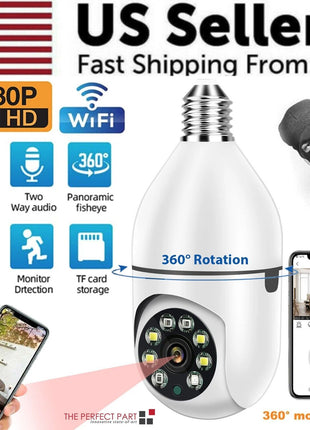 360° 1080P IP E27 Light Bulb Camera Wi-Fi IR Night Smart Home Wireless Puce Gaia