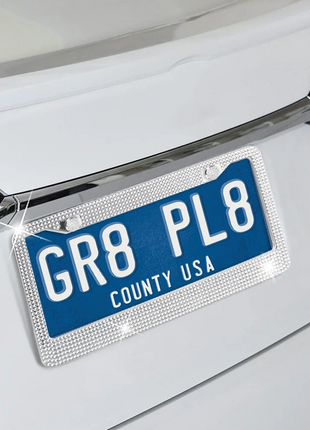2PCS Bling License Plate Frame Glitter Crystal Sparkling Rhinestone Puce Gaia