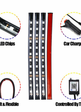 4X 48LED RGB Car Interior Atmosphere Light Strip Bar Bluetooth APP Puce Gaia