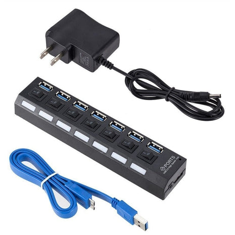 7 Port USB 2.0 / 3.0 Hub Splitter Adapter High Speed For PC Laptop Mac Puce Gaia