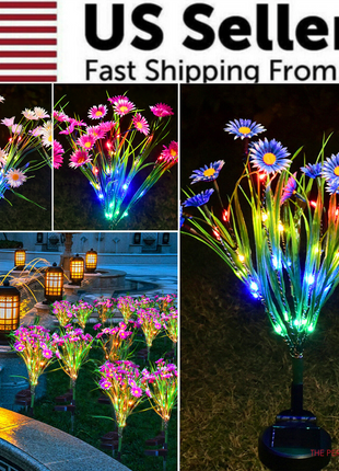 Solar Garden Lights LED Flower Stake Lamp Outdoor Yard Waterproof Puce Gaia