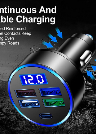 5 USB Port Super Fast Car Charger Adapter For iPhone Samsung Android Puce Gaia