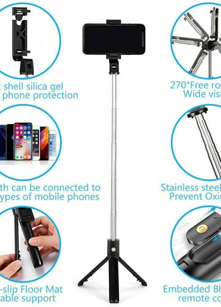 Selfie Stick Tripod Remote Desktop Stand Cell Phone Holder For iPhone Puce Gaia