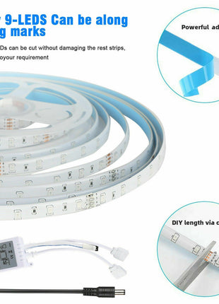 32FT LED SMD Strip Light Flexible 3528 RGB Remote Fairy Lights Room TV Puce Gaia