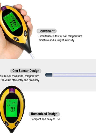 4 In 1 LCD Digital Soil Tester PH Water Moisture Temperature Sunlight Puce Gaia