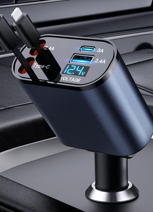 Retractable Car Charger 4 in 1 Fast Car Phone Charger 120W With USB Puce Gaia