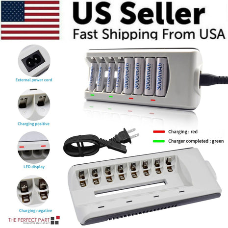 8 Slot Battery Charger For Ni-MH Ni-CD AA AAA Rechargeable Batteries Puce Gaia