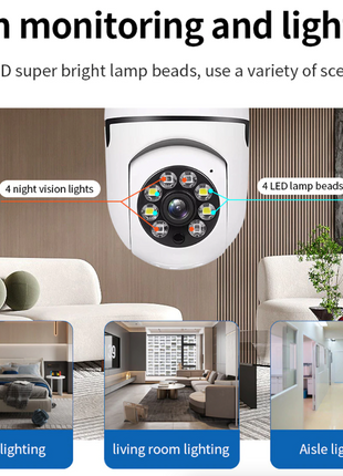 360° 1080P IP E27 Light Bulb Camera Wi-Fi IR Night Smart Home Wireless Puce Gaia
