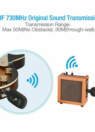 UHF Guitar Wireless System Transmitter+Receiver Built In Rechargeable Puce Gaia