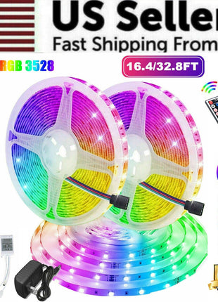 32FT LED SMD Strip Light Flexible 3528 RGB Remote Fairy Lights Room TV Puce Gaia