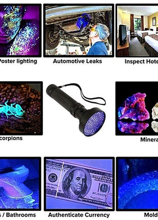 UV Ultraviolet Light 100 LED Flashlight BlackLight 395nM Inspection Puce Gaia
