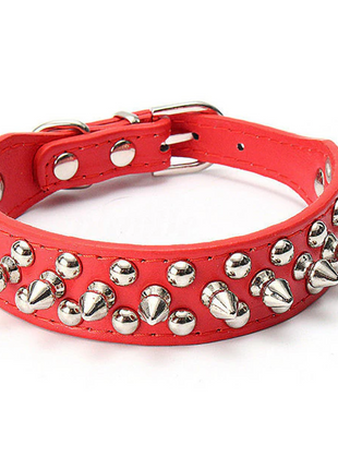 Spiked Studded Leather Dog Collar Rivets Pet Small Large Cat Pit Bull Puce Gaia
