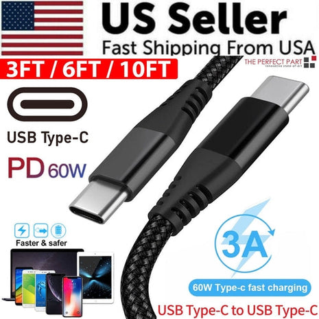 USB-C to USB-C Cable Male Type-C Cable Cord Fast Charger Charging Data Puce Gaia