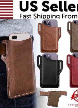 Men Cell Phone Belt Pack Bag Loop Waist Holster Pouch Case Leather Puce Gaia