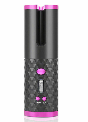 Hair Curler LCD Cordless Auto Rotating Waver Curling Iron Ceramic Puce Gaia
