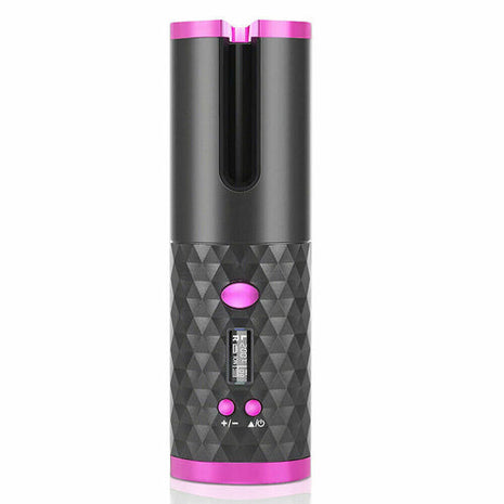 Hair Curler LCD Cordless Auto Rotating Waver Curling Iron Ceramic Puce Gaia