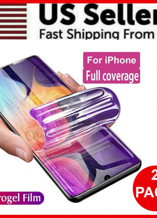 2PCS Hydrogel Screen Protector For iPhone 15 14 13 12 11 Pro Max SE X Puce Gaia