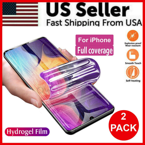 2PCS Hydrogel Screen Protector For iPhone 15 14 13 12 11 Pro Max SE X Puce Gaia