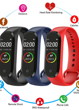 M4 Smart Watch Band Blood Pressure Bracelet Wristband Fitness Tracker Puce Gaia