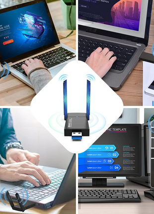 USB 3.0 Wireless WIFI Adapter 1300Mbps Long Range Dongle Dual Band Puce Gaia